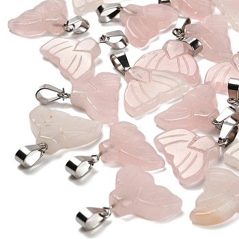 Natural Rose Quartz Pendants, with Stainless Steel Color Plated 201 Stainless Steel Snap on Bails, 18~18.5x20~20.5x4.5~5mm, Hole: 7.5x4.5mm