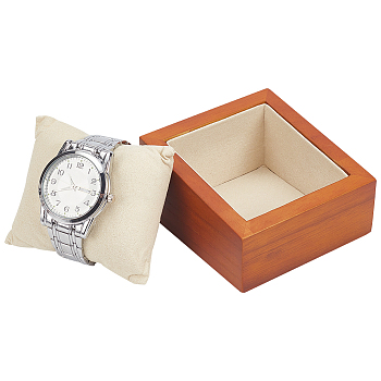 Rectangle Wooden Watch Display Stands, Wristwatch Bracelet Case with Pillow, Floral White, 9.65x9.1x4.7cm