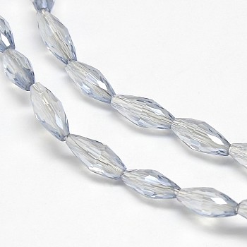 Electroplate Crystal Glass Rice Beads Strands, Faceted, Pearl Luster Plated, Light Blue, 4x9mm, Hole: 1mm, about 58pcs/strand, 20.4 inch