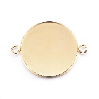 201 Stainless Steel Cabochon Connector Settings, Plain Edge Bezel Cups, Flat Round, Real 24K Gold Plated, Tray: 30mm, 42x32x2mm, Hole: 3mm