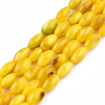 Natural Freshwater Shell Beads Strands, Dyed, Rice, Gold, 7.5x4mm, Hole: 0.8mm, about 51~52pcs/strand, 14.96 inch~15.16 inch(38~38.5cm)