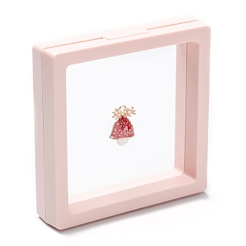 Square Transparent PE Thin Film Suspension Jewelry Display Box, for Ring Necklace Bracelet Earring Storage, Lavender Blush, 9x9x2cm