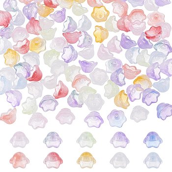 100Pcs 10 Colors Transparent Two Tone Spray Painted Glass Beads, Flower, Mixed Color, 7x11.5x11.5mm, Hole: 1.2mm, 10pcs/color