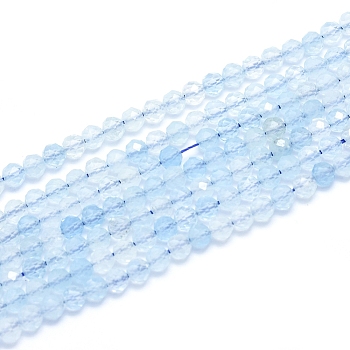 Natural Aquamarine Beads Strands, Grade AAA, Faceted, Round, 4~4.5mm, Hole: 0.7mm, about 88~104 pcs/Strand, 15.15 inch(38.5cm)