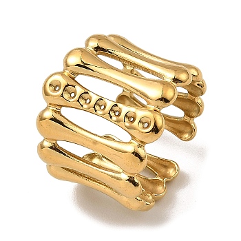 304 Stainless Steel Open Cuff Rings, Bamboo, Real 18K Gold Plated, Inner Diameter: 17.8mm