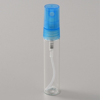 Transparent Glass Spray Bottles, Fine Mist Atomizer, with Plastic Dust Cap, Refillable Bottle, Column, Dodger Blue, 1.4x7.9cm, Capacity: 5ml(0.17fl. oz)