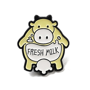 Mother Cow Alloy Enamel Brooch, Fresh Milk Enamel Pins for Backpack Clothes, Cattle, 31x26.5x1.5mm