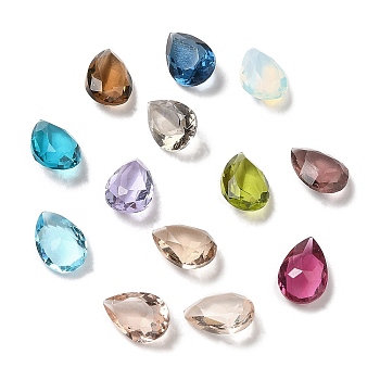 Pointed Back Glass Rhinestone Cabochons, Teardrop, Faceted, Mixed Color, 10x6x4~4.5mm