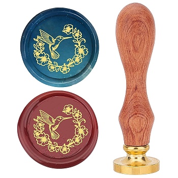 Brass Wax Seal Stamp with Rosewood Handle, for DIY Scrapbooking, Hummingbird Pattern, 25mm