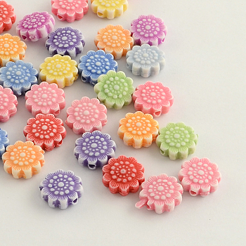 Craft Style Acrylic Beads, Flower, Mixed Color, 11x4mm, Hole: 2mm, about 1400pcs/500g