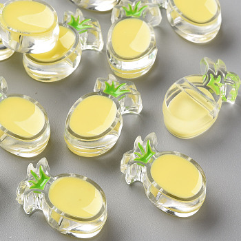 Transparent Enamel Acrylic Beads, Pineapple, Champagne Yellow, 25x15x9mm, Hole: 3.5mm
