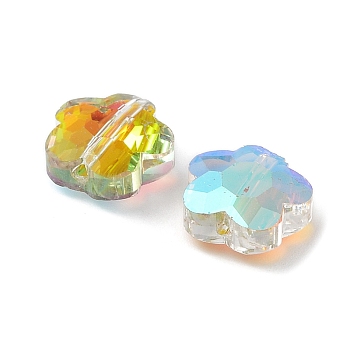 Transparent Electroplate Glass Beads, AB Color, Faceted Flower, Colorful, 9.5x10x5mm, Hole: 1.2mm