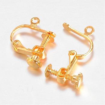 Brass Screw Clip Earring Converter, Spiral Ear Clip, with Open Loop, Golden, 13.5x16.5x4mm, Hole: 1mm