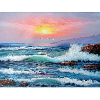 DIY Beach Theme Sunset Scenery Diamond Painting Kits, Including Canvas, Resin Rhinestones, Diamond Sticky Pen, Tray Plate and Glue Clay, Colorful, 400x300mm