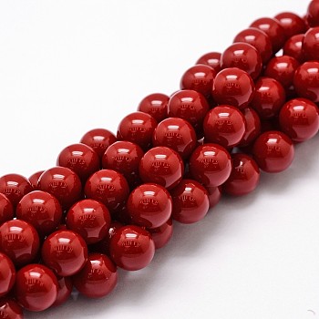 Shell Pearl Beads Strands, Grade A, Round, Dark Red, 12mm, Hole: 1mm, about 34pcs/strand, 16 inch