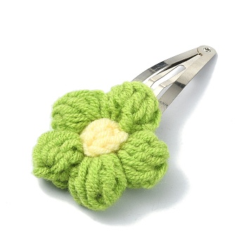 Handmade Cotton Knitting Ornament Iron Snap Hair Clips for Girls, Flower, 77x44x9mm