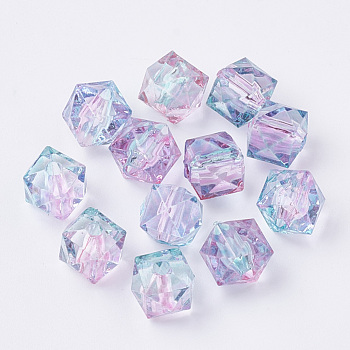 Two Tone Transparent Spray Painted Acrylic Beads, Polygon, Pink, 7.5x8x8mm, Hole: 1.8mm, about 1690pcs/500g