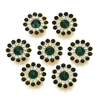 Sew on Rhinestone, Transparent Glass Rhinestone, with Iron Prong Settings, Faceted, Flower, Emerald, 14x4.5mm, Hole: 1.2mm