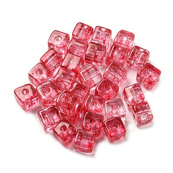 500Pcs Transparent Crackle Glass Beads, Cube, Cerise, 6.5x6.5x6mm, Hole: 1.8mm