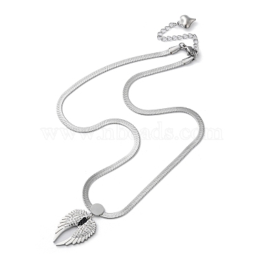 Rhinestone Wings Pendant Necklace with 304 Stainless Steel Herringbone Chains(NJEW-C022-02P)-3