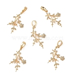 SHEGRACE Brass Micro Pave Cubic Zirconia Peg Bails, Flower, for Half Drilled Beads, Cadmium Free & Lead Free & Nickel Free, Real 18K Gold Plated, 45mm, Hole: 6x5mm(XGRQ5S715-848-G)