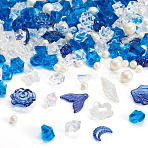 100G Resin Jewelry Making Finding Kits, Mixed Shape, Marine Blue, 6~23x6~42x4~15mm, Hole: 1~3mm(FIND-TA0004-42B)