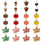 24Pcs 12 Style Autumn Theme Alloy Enamel Pendants, Maple Leaf & Acorn & Pumpkin, Mixed Color, 16.5~23x8~20x1~13.5mm, Hole: 1.2~2mm, 2pcs/style(ENAM-SC0003-59)