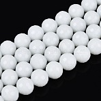 Opaque Solid Color Glass Bead Strands, Round, Faceted(96 Facets), White, 8mm, Hole: 1mm, about 68~70pcs/strand, 20.47~21.06 inch(52~53.5cm)(GLAA-R095-P8mm-01)