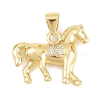Brass Micro Pave Cubic Zirconia Pendants, Horse Charm, Clear, Real 18K Gold Plated, 16x19.5x4mm, Hole: 4x3.5mm(KK-A297-06A-G)