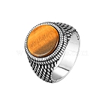 Stainless Steel Color Finger Rings for Men, with Natural Tiger Eye Beads, 15.8mm, US Size 8(18.1mm)(FS-WG49563-11)
