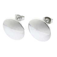201 Stainless Steel Stud Earrings, with 304 Stainless Steel Pins, Plain Flat Round, Stainless Steel Color, 15mm(EJEW-K270-06B-P)