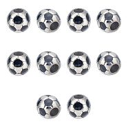 10Pcs 304 Stainless Steel Enamel European Beads, Large Hole Beads, FootBall/Soccer Ball, Stainless Steel Color, 12.5x12mm, Hole: 5mm(STAS-UN0040-13)