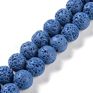 Synthetic Lava Rock Dyed Beads Strands, Round, Royal Blue, 10mm, Hole: 1mm, about 41pcs/strand, 15.20''(38.6cm)(G-H311-08C-09)