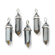 Natural Non-magnetic Hematite Pendants, with Platinum Tone Brass Findings, Bullet, 39.5x12x11.5mm, Hole: 4.5x2.8mm(X-G-M378-01P-A16)