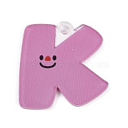 Acrylic Pendants, Letter with Smiley Face , Letter K, 29~38x21.5~34.5x2.3mm, Hole: 3mm(MACR-R002-01K)