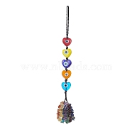 Handmade Evil Eye Lampwork Pendant Decorations, Braided Nylon Thread and Gemstone Chip Tassel Hanging Ornaments, Heart, 20cm(HJEW-JM01053-02)