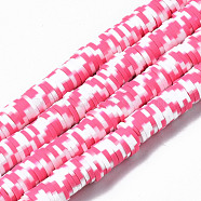 Handmade Polymer Clay Beads Strands, for DIY Jewelry Crafts Supplies, Heishi Beads, Disc/Flat Round, Hot Pink, 8x0.5mm, Hole: 2mm, about 320~447pcs/strand, 15.75 inch~16.14 inch(40~41cm)(CLAY-N008-010-224)