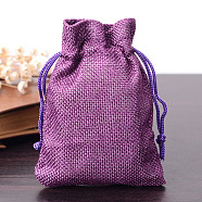 Polyester Imitation Burlap Packing Pouches Drawstring Bags, Purple, 12x9cm(X-ABAG-R005-9x12-10)