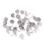 304 Stainless Steel Stud Earring Findings, with Flat Pad Earring Post, Flat Round, Stainless Steel Color, 8x0.4mm, Pin: 0.7mm(STAS-J031-02)