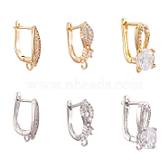 12Pcs 6 Style Brass Micro Pave Cubic Zirconia Hoop Earring Findings, with Latch Back Closure, Ear Wire, Platinum & Golden, 17.5~19x2.5~8x12.5~17.5mm, Pin: 0.8~1.2mm, 2pcs/style(ZIRC-PJ0001-06)
