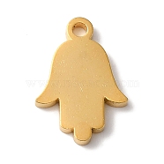 PVD Vacuum Plating 304 Stainless Steel Charms, Laser Cut, Hamsa Hand Charms, Golden, 11x8x1mm, Hole: 1.2mm(STAS-L081-021G)