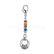 Chakra Gemstone Rondelle Pendant Decorations, with Zinc Alloy Lobster Claw Clasps and 304 Stainless Steel Jump Rings, 60mm(HJEW-JM01503)