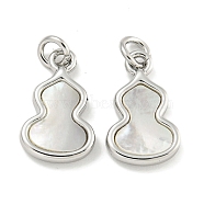 Brass Pave Sea Shell Gourd Charms, with Jump Rings, Platinum, 13x8x2mm, Hole: 2.5mm(KK-Q820-16P)