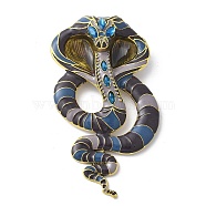 Cobra Enamel Pins, Alloy Rhinestone Brooches for Backpack Clothes, Coconut Brown, 101x60mm(JEWB-V002-14E)