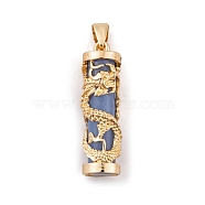 Synthetic Luminous Stone Column Pendants, Glow in the Dark, Golden Plated Alloy Gragon Wrapped Charms, Royal Blue, 35.5x10.5mm, Hole: 6x4.5mm(FIND-C058-01G-02)