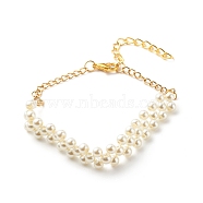 Glass Pearl Braided Beaded Bracelets, 304 Stainless Steel Jewelry for Women, Creamy White, 7-7/8 inch(20cm)(BJEW-JB08592)