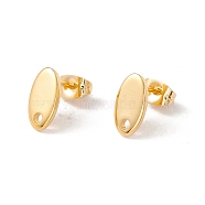 201 Stainless Steel Stud Earring Findings with Hole, 304 Stainless Steel Pins and Ear Nuts, Oval, Real 24K Gold Plated, 11x6mm, Hole: 1.6mm, Pin: 0.8mm(EJEW-A071-01A-G)