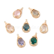 Brass with K9 Glass Charms, Light Gold, Teardrop Charms, Mixed Color, 20x11.5x6mm, Hole: 1mm(KK-Q770-07G)