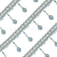 Polyester Silk Ribbon, with Plastic Beads, Flat, Flower Pattern, for Curtain Decoration, Gray, 3-5/8 inch(92mm), 13.12 yards(12m)/card, 0.5 card(OCOR-FH0001-09A)