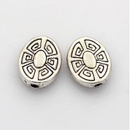Tibetan Style Alloy Beads, Oval, Cadmium Free & Nickel Free & Lead Free, Antique Silver, 11x9x4mm, Hole: 2mm(LF9420Y-NF)